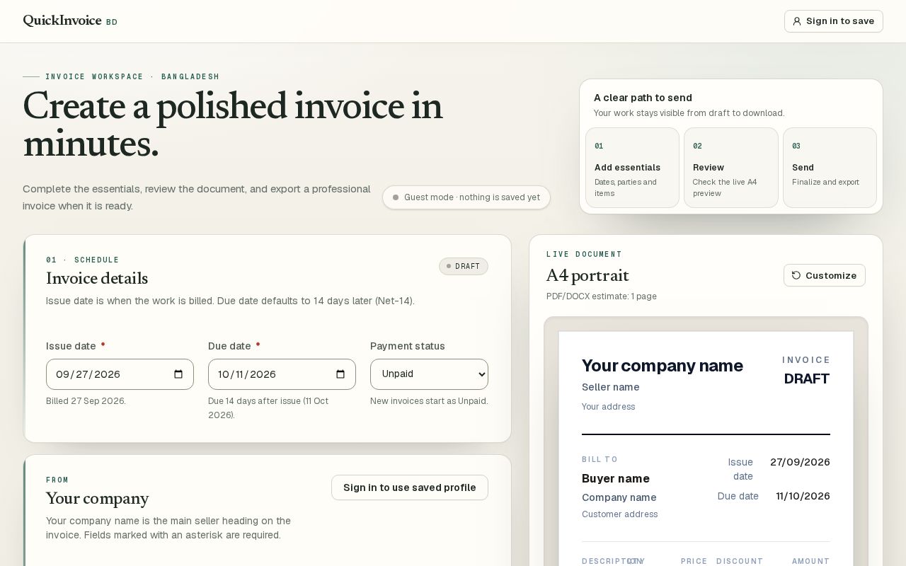 Preview of QuickInvoice BD