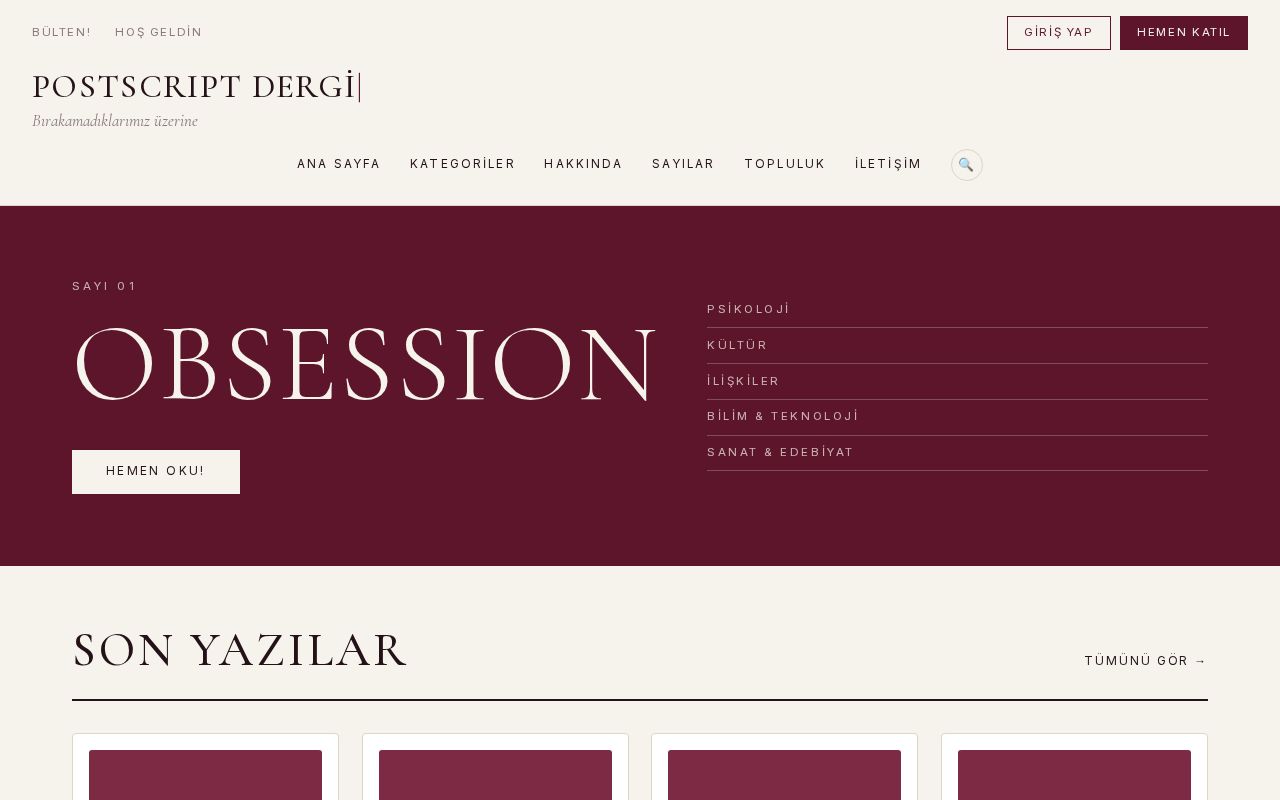 Preview of Coming soon page for the postscript magazine
