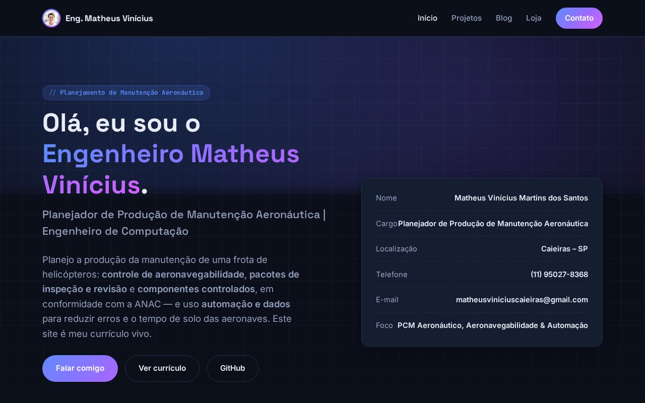 Preview of Site Matheus Engenharia