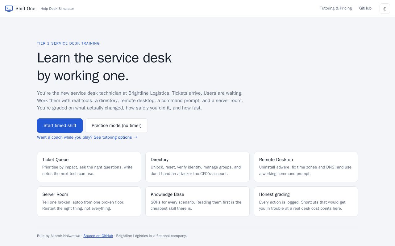 Preview of Shift One Helpdesk Simulator