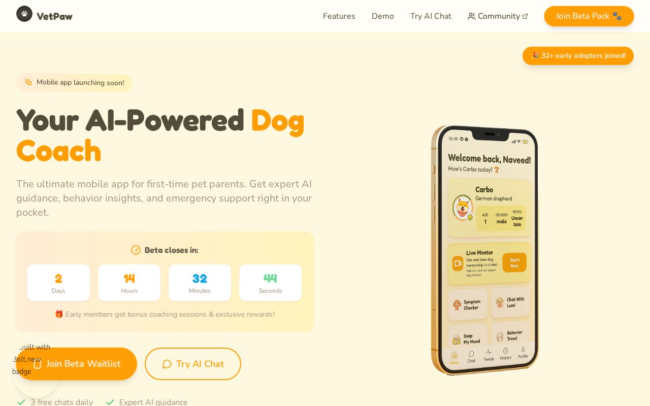 Preview of VetPaw: AI Dog Mentor & Health Companion