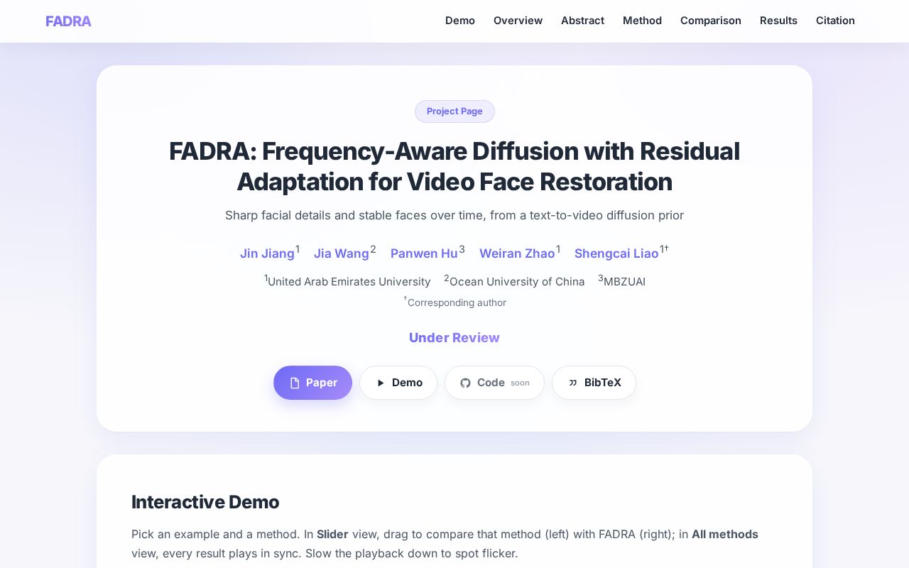 Preview of FADRA: Video Face Restoration