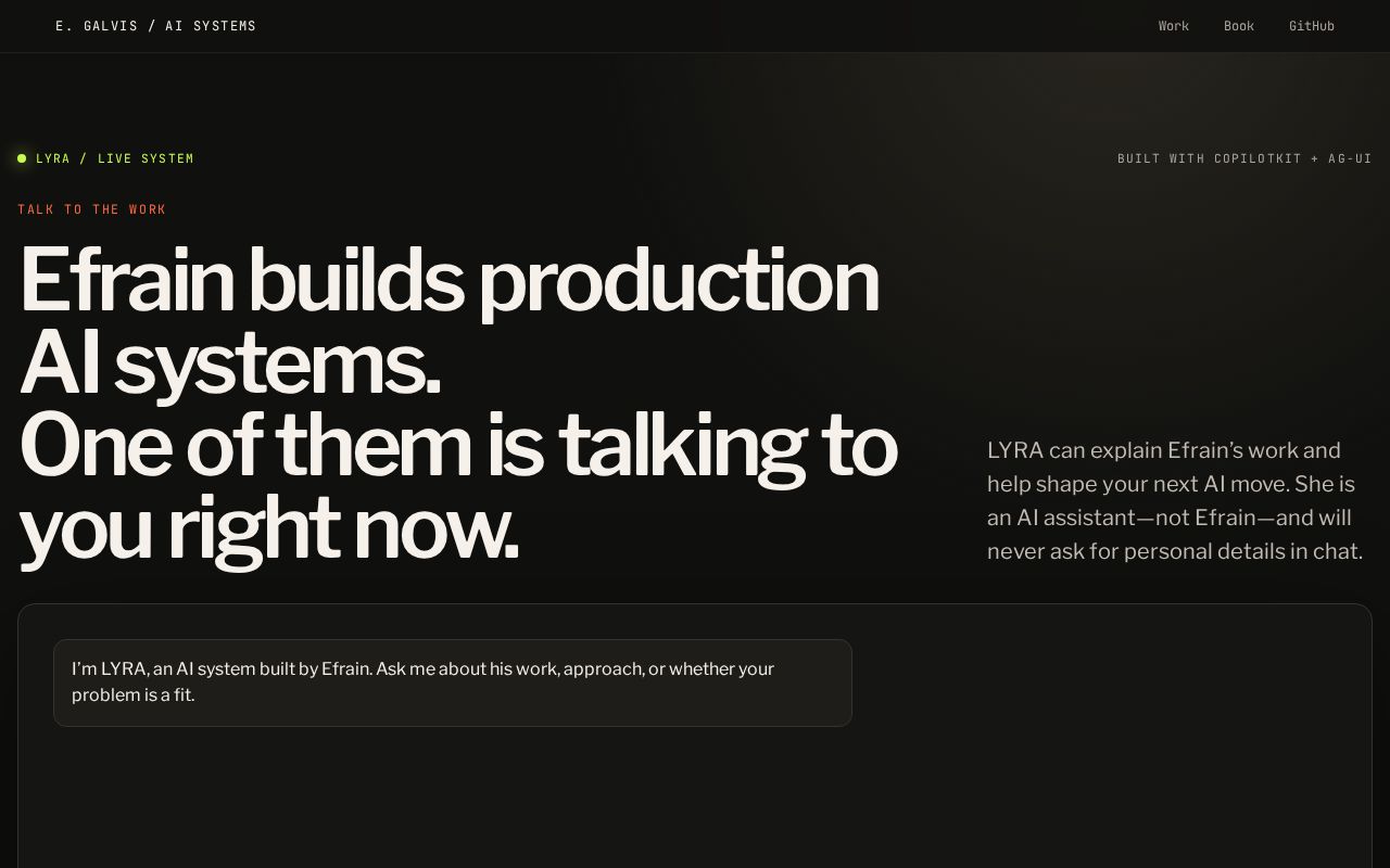 Preview of AI consulting site for Efrain Galvis