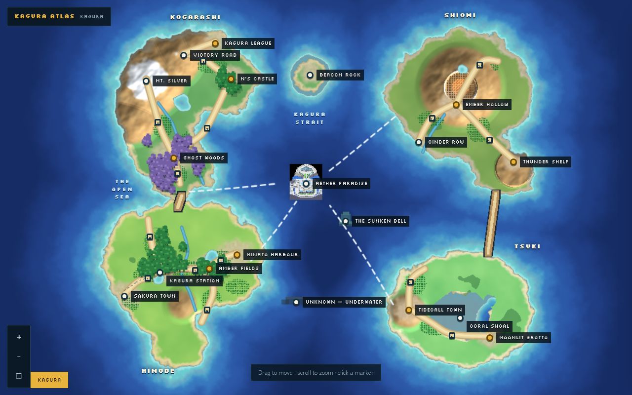 Preview of Interactive map of the Kagura region for a Pokemon roleplay server
