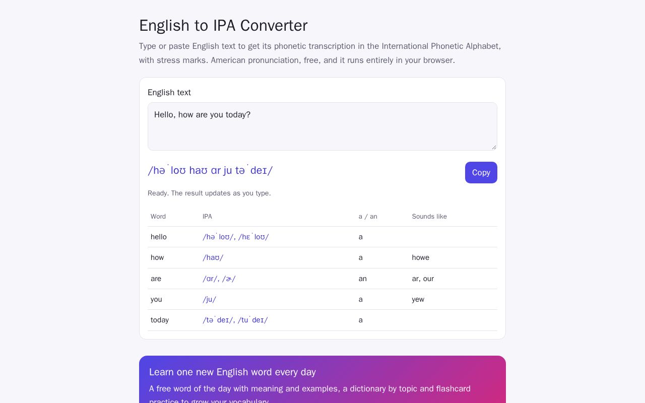 Preview of English To Ipa