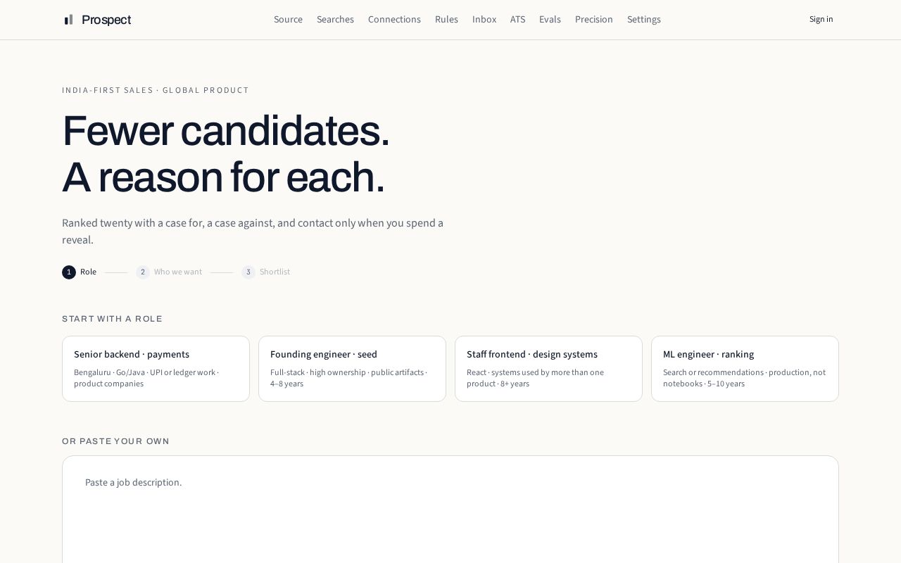 Preview of Fewer candidates. A reason for each. India-first recruiting shortlist.