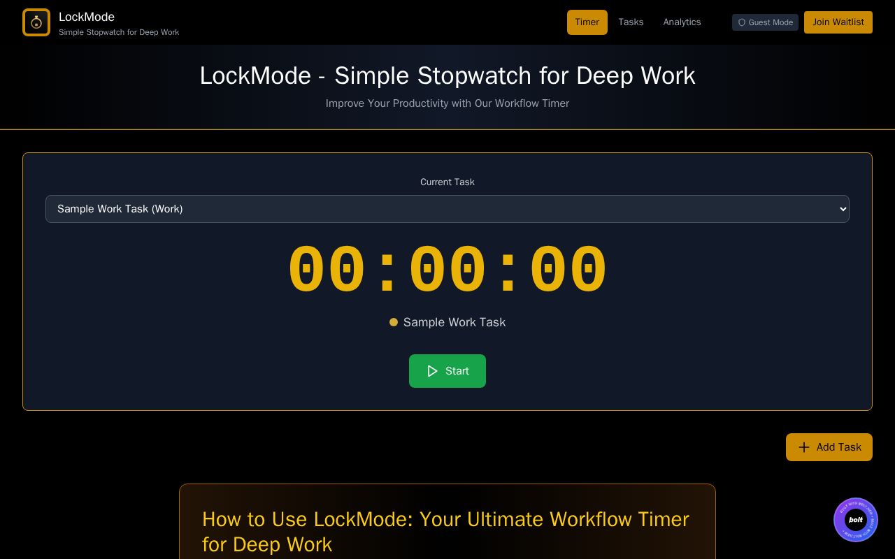 Preview of LockMode - Simple Stopwatch for Deep Work