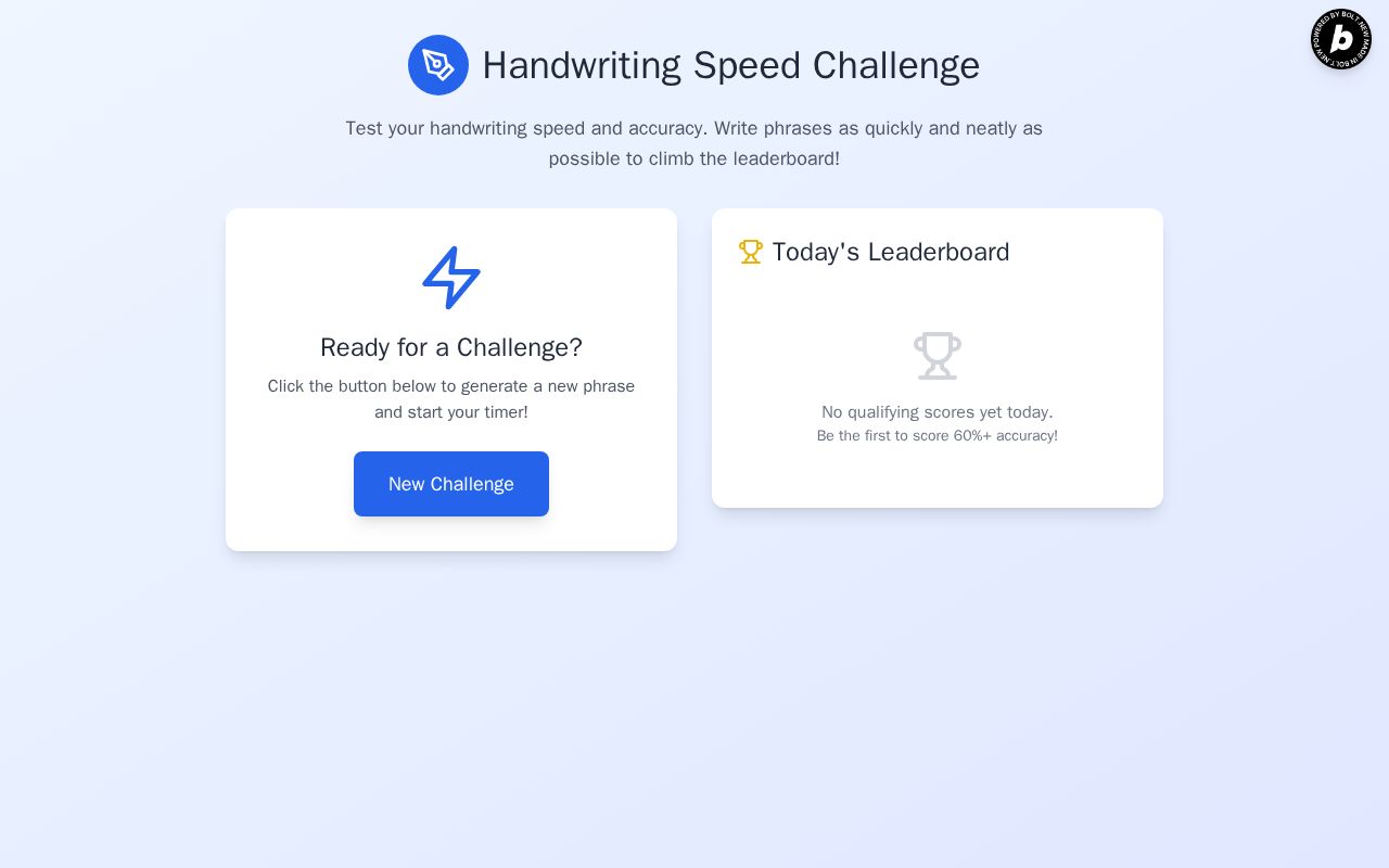 Preview of Handwriting Speed Leaderboard - One Shot Challenge