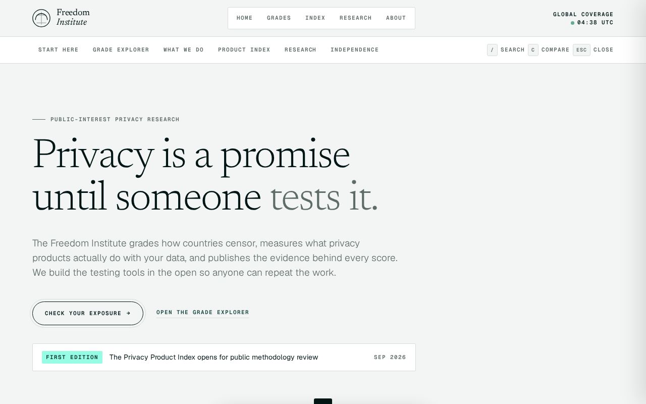Preview of Freedom Institute concept landing page