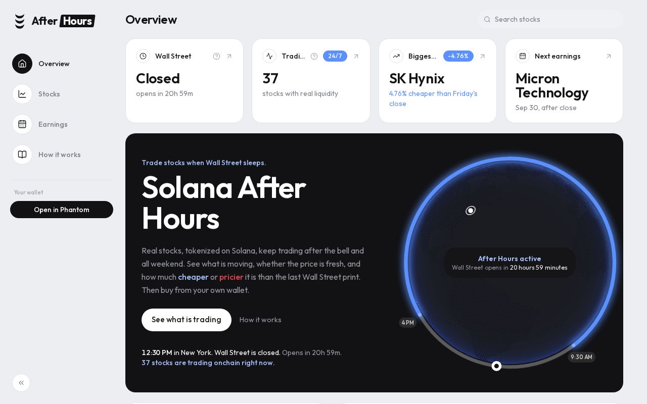 Preview of Trade tokenized stocks on Solana while Wall Street sleeps. Stocklana hackathon entry.