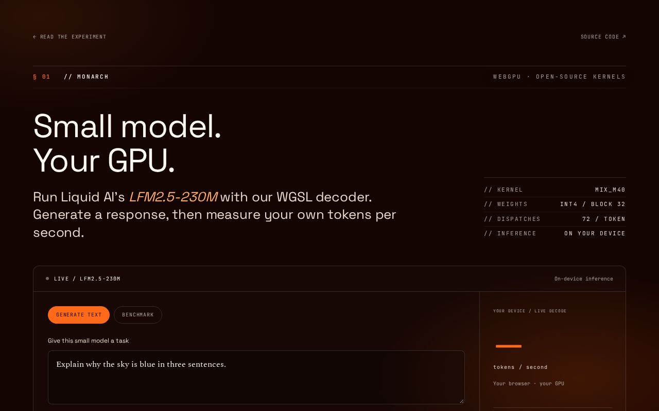 Preview of MONARCH — LFM2.5 WebGPU Kernels
