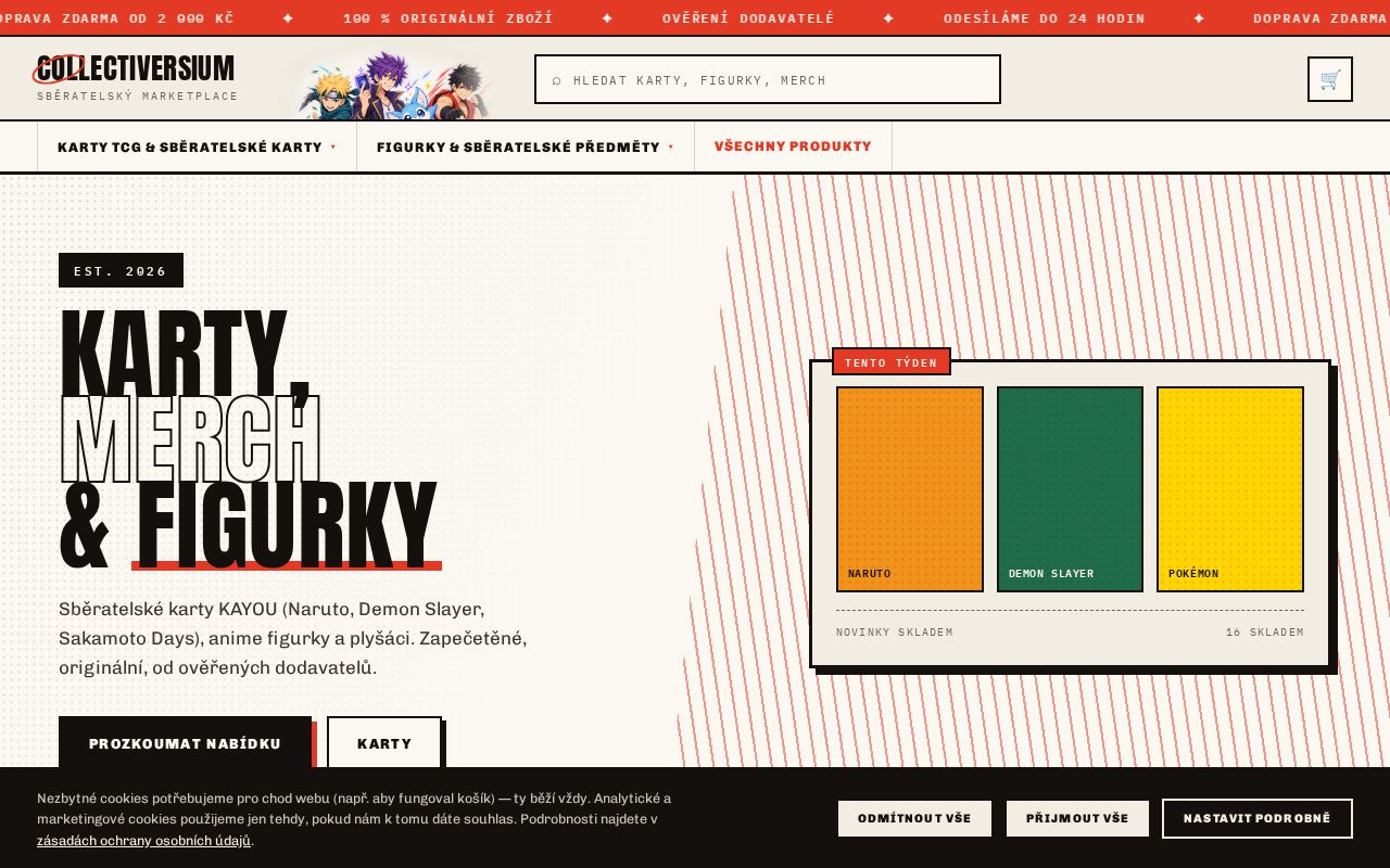 Preview of Collectiversium e-shop frontend prototype