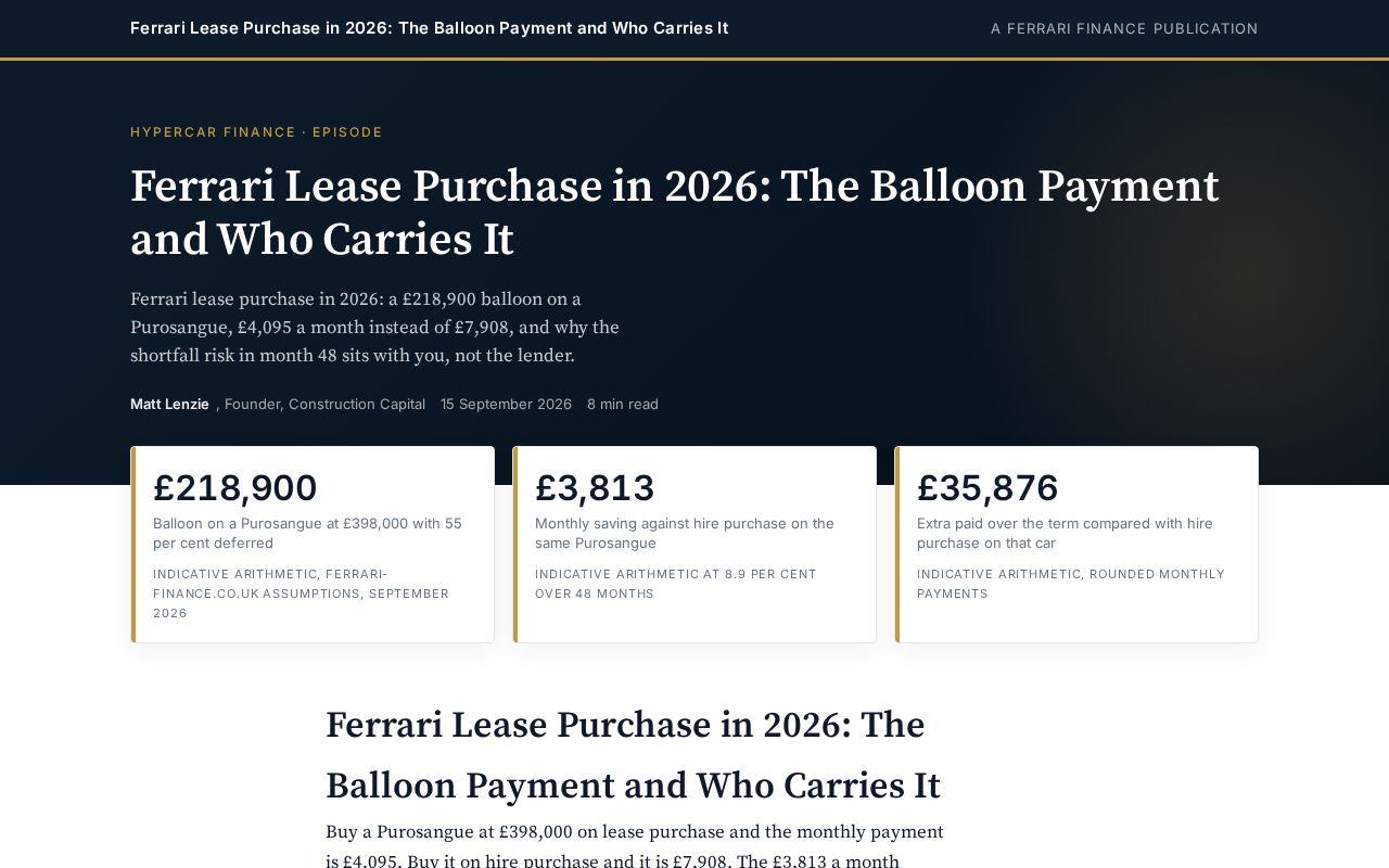 Preview of Ferrari Lease Purchase in 2026: The Balloon Payment and Who