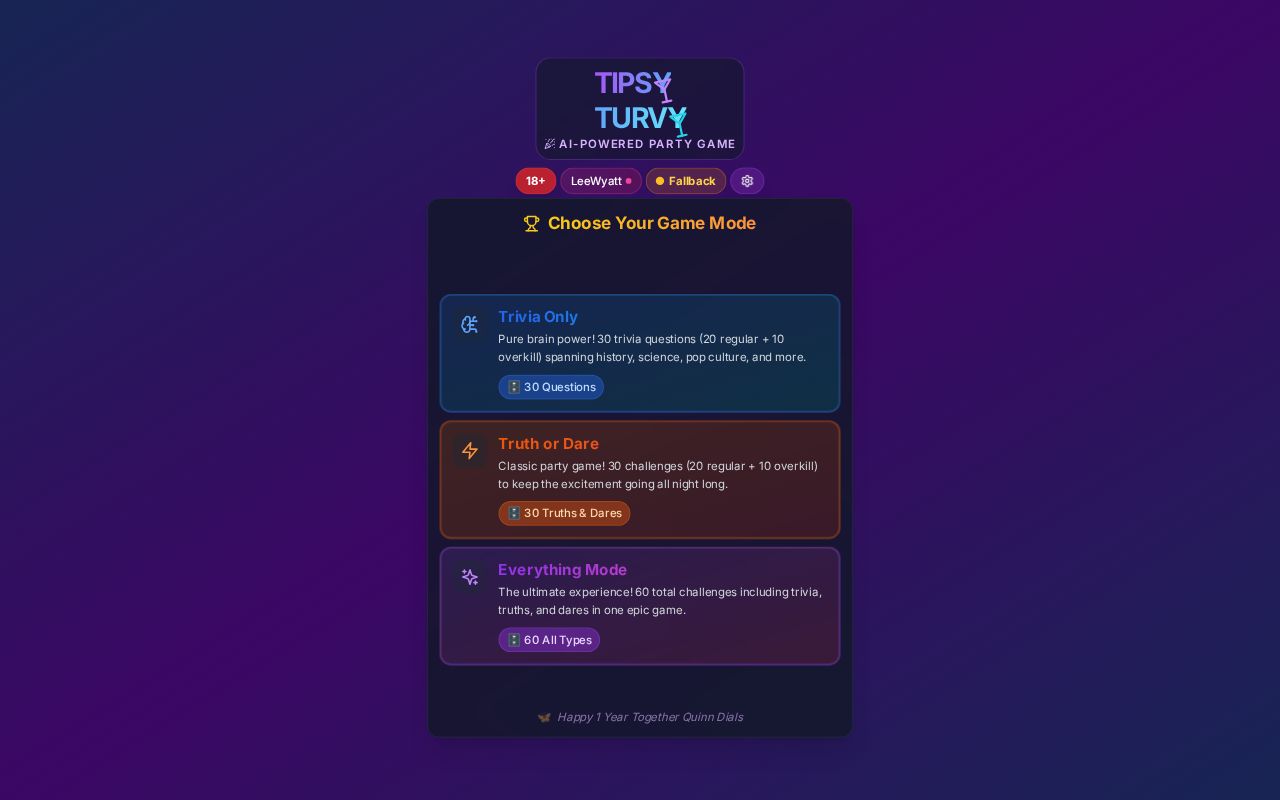 Preview of Tipsy Turvy AI Party Game