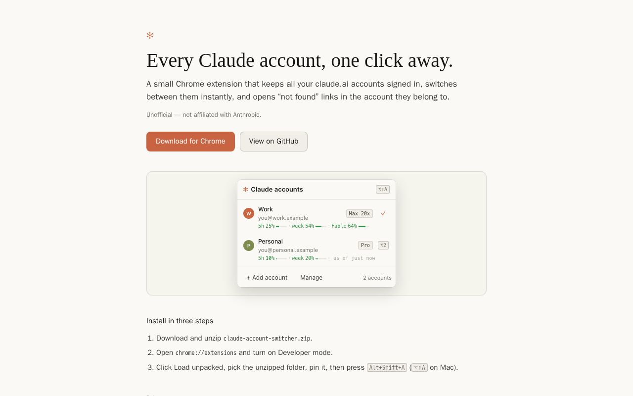 Preview of Claude Account Switcher