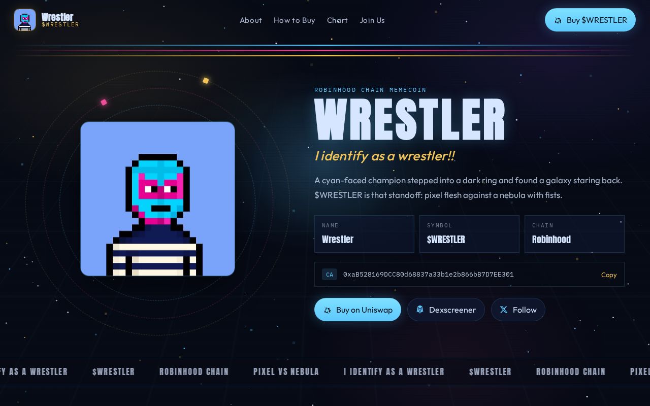 Preview of Wrestler memecoin website on Robinhood Chain