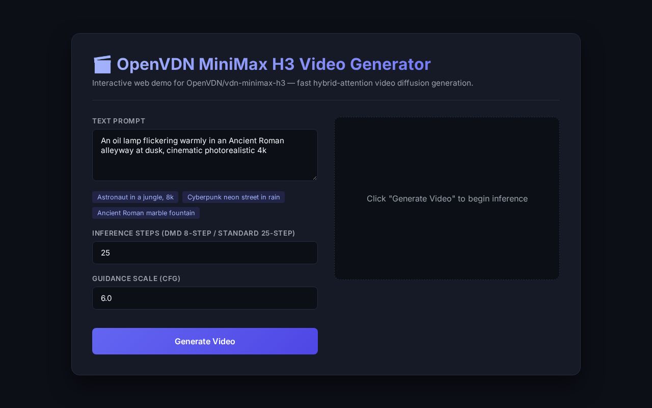 Preview of OpenVDN MiniMax H3 Video Generator Demo