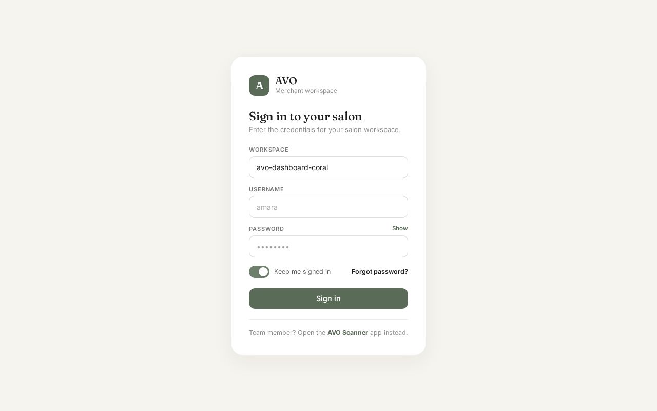 Preview of AVO Beauty — white-label stored-value wallet + loyalty platform for salons (Kuwait/GCC)