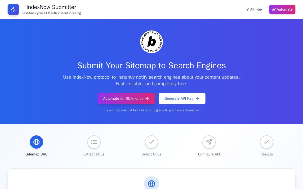 Preview of IndexNow Submitter