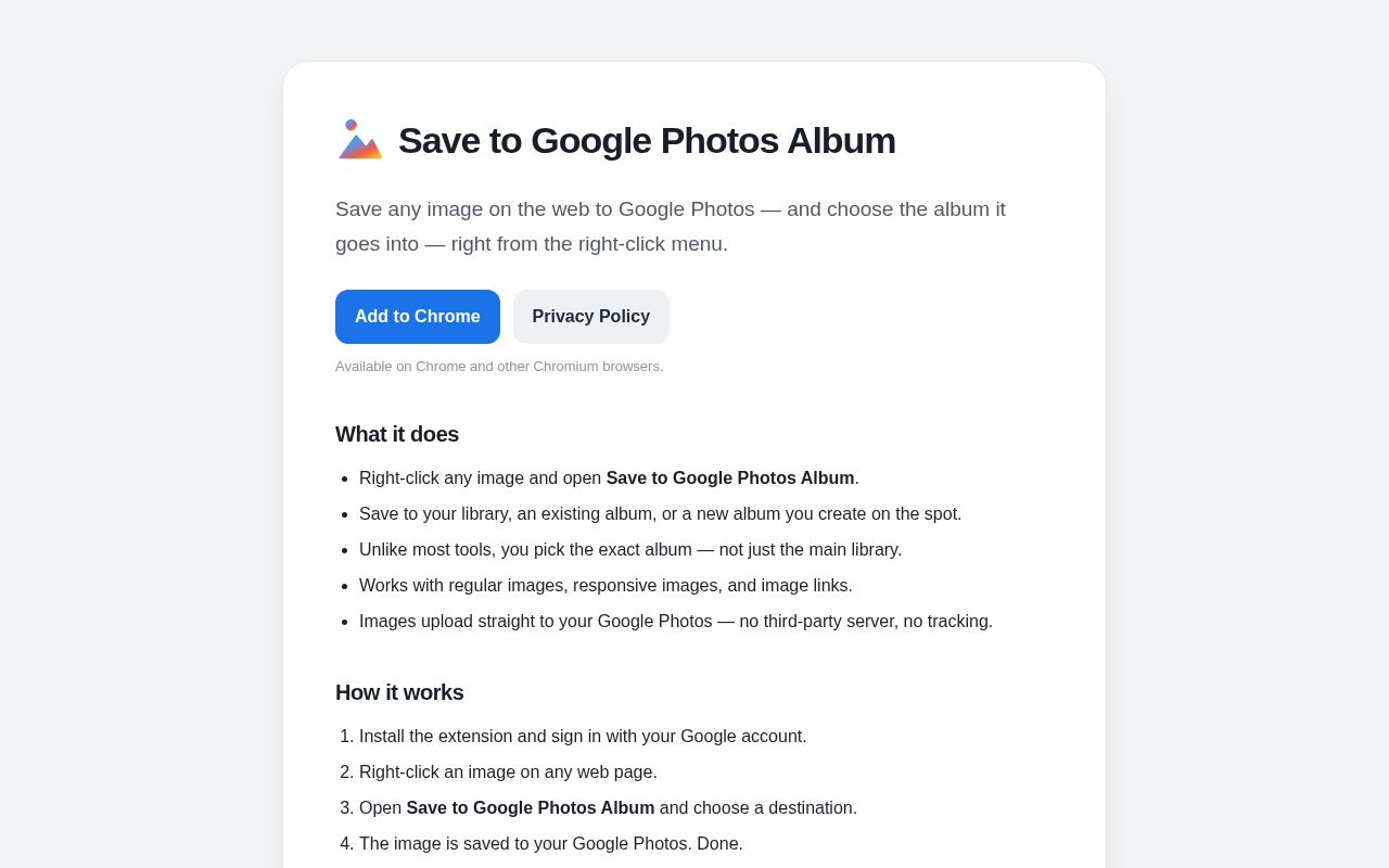 Preview of Save To Google Photos Album Web