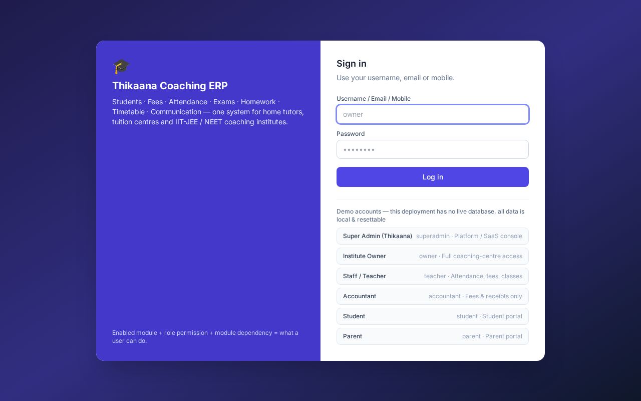 Preview of Thikaana Coaching Erp