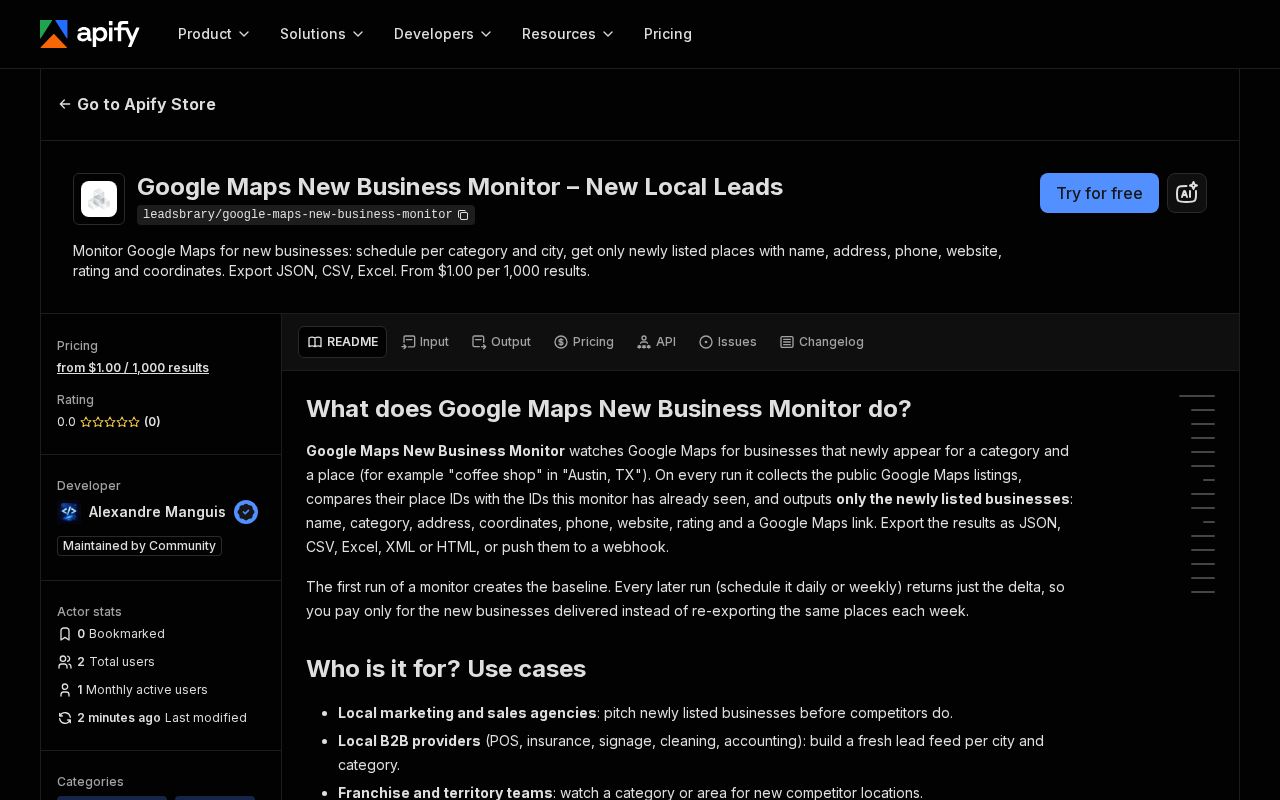 Preview of Google Maps New Business Monitor Apify Actor