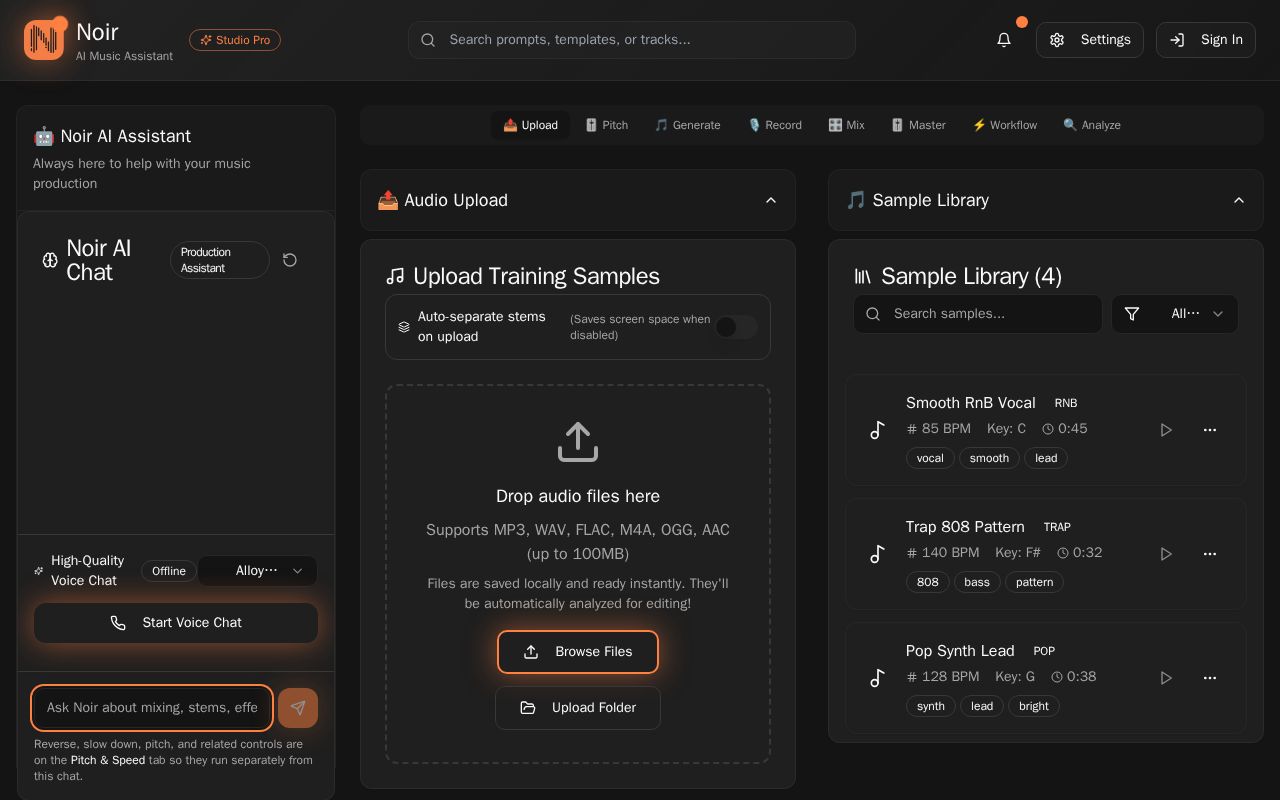 Preview of Noir, AI Music Assistant v1