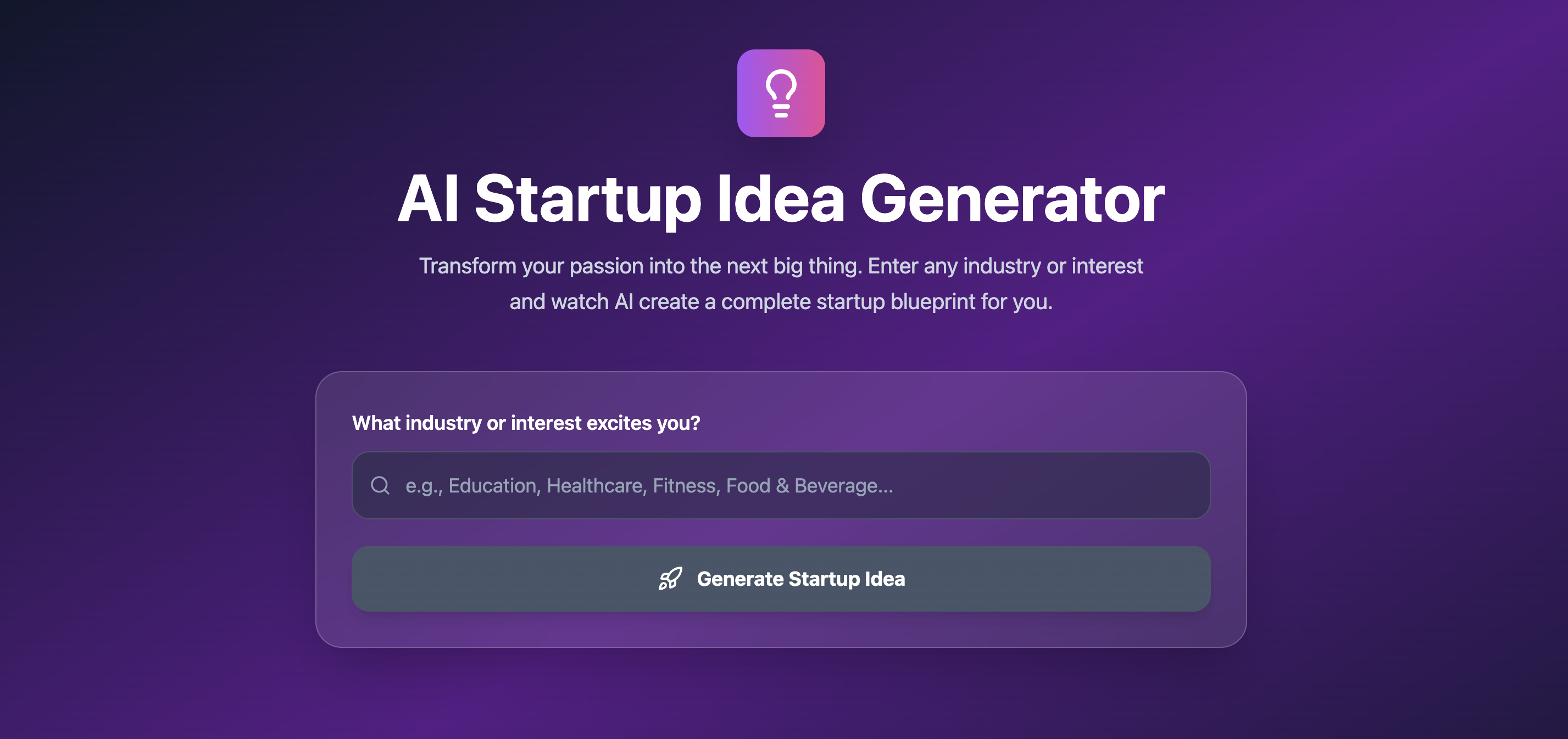 Preview of AI Startup Idea Generator
