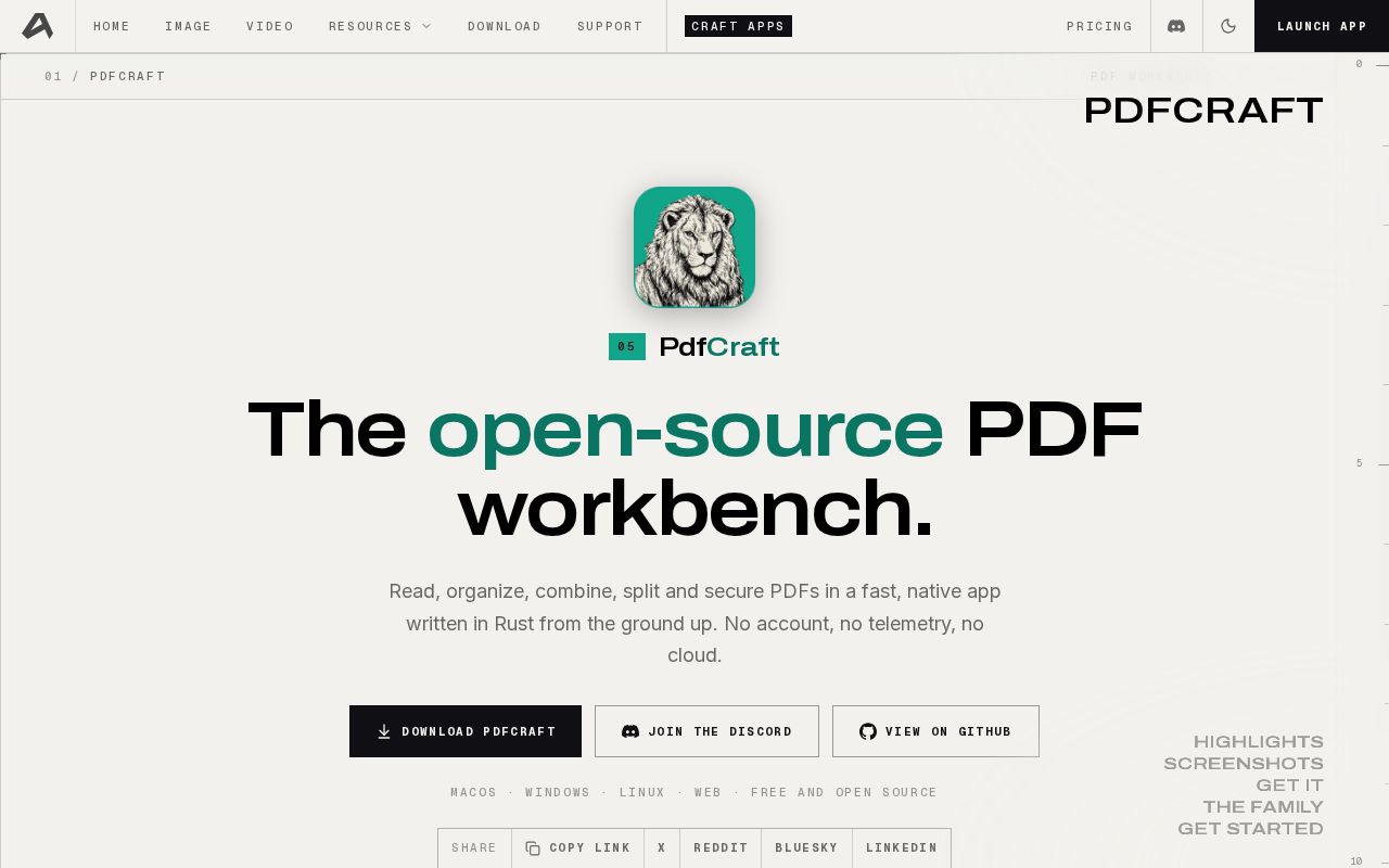 Preview of PdfCraft: The open-source PDF workbench.