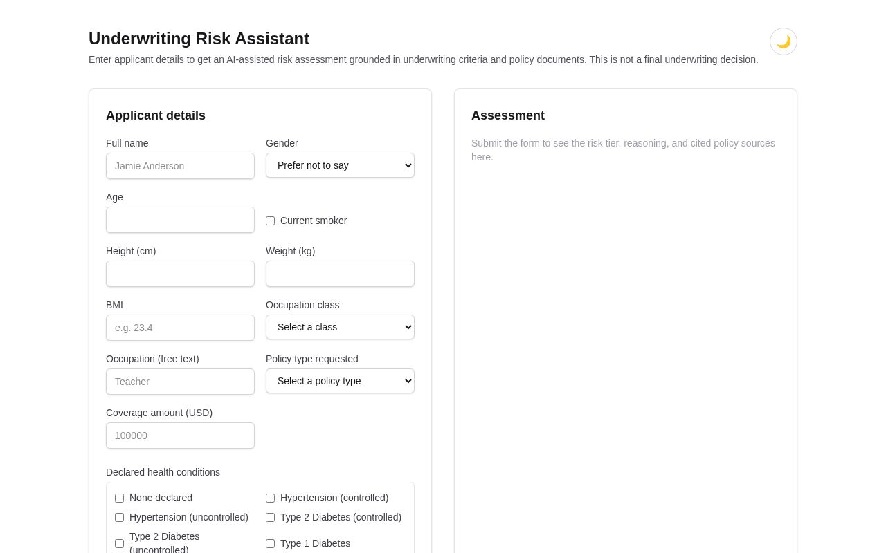 Preview of RAG Underwriting Risk Agent