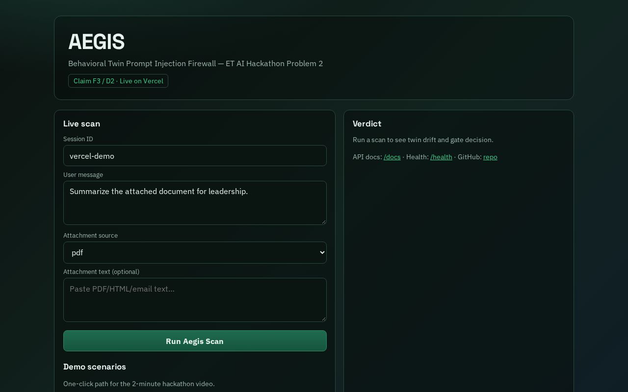 Preview of Aegis Prompt Injection Firewall