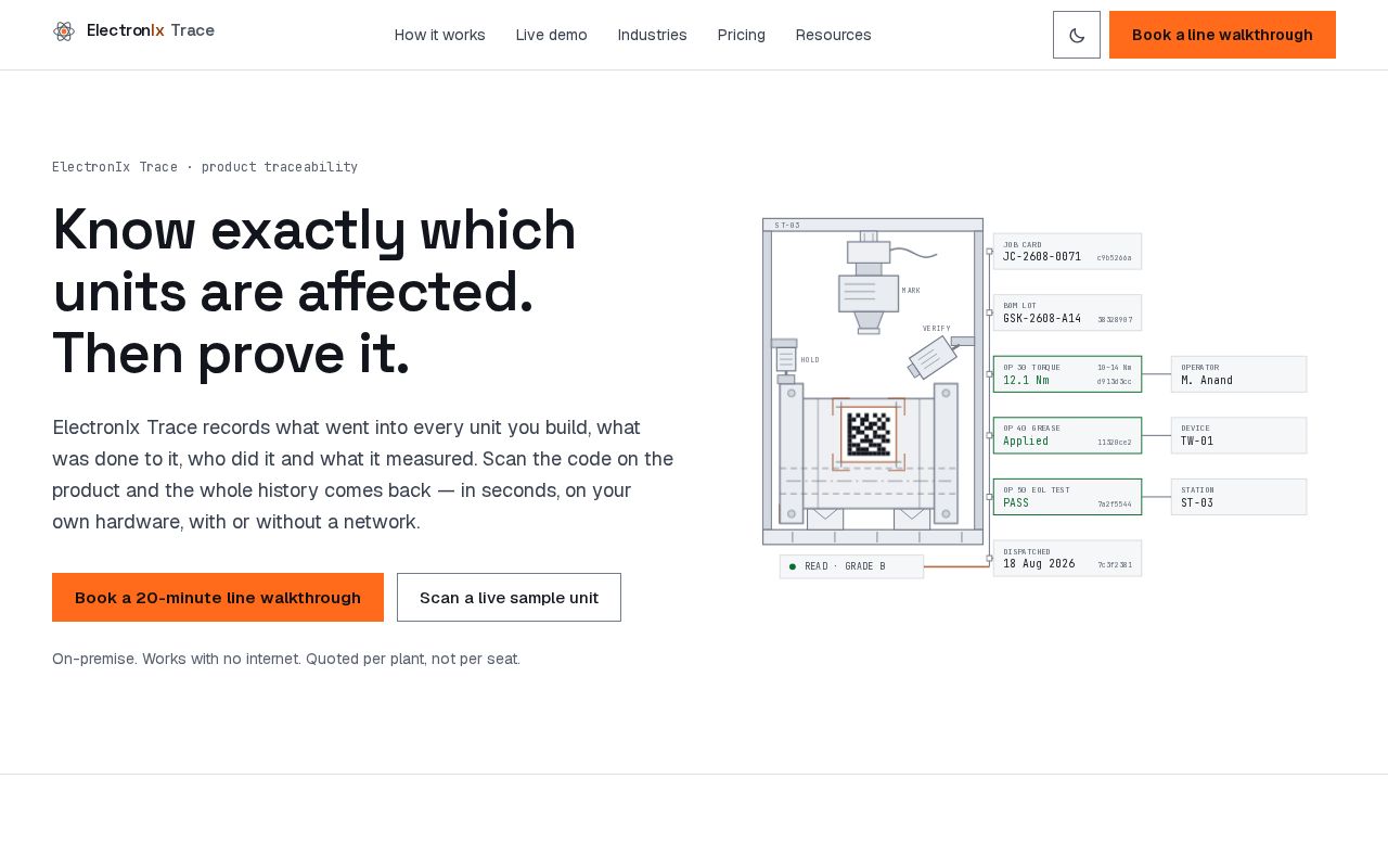Preview of Electronix Traceability Site