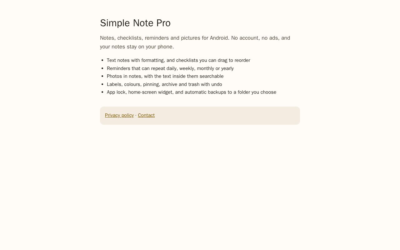 Preview of Simple Note Pro