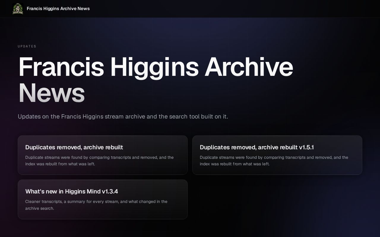 Preview of Francis Higgins Archive News
