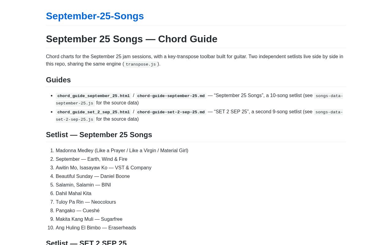 Preview of September 25 Songs