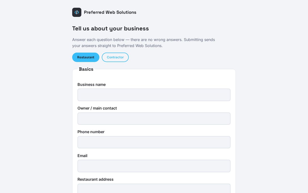 Preview of Client Questionnaire