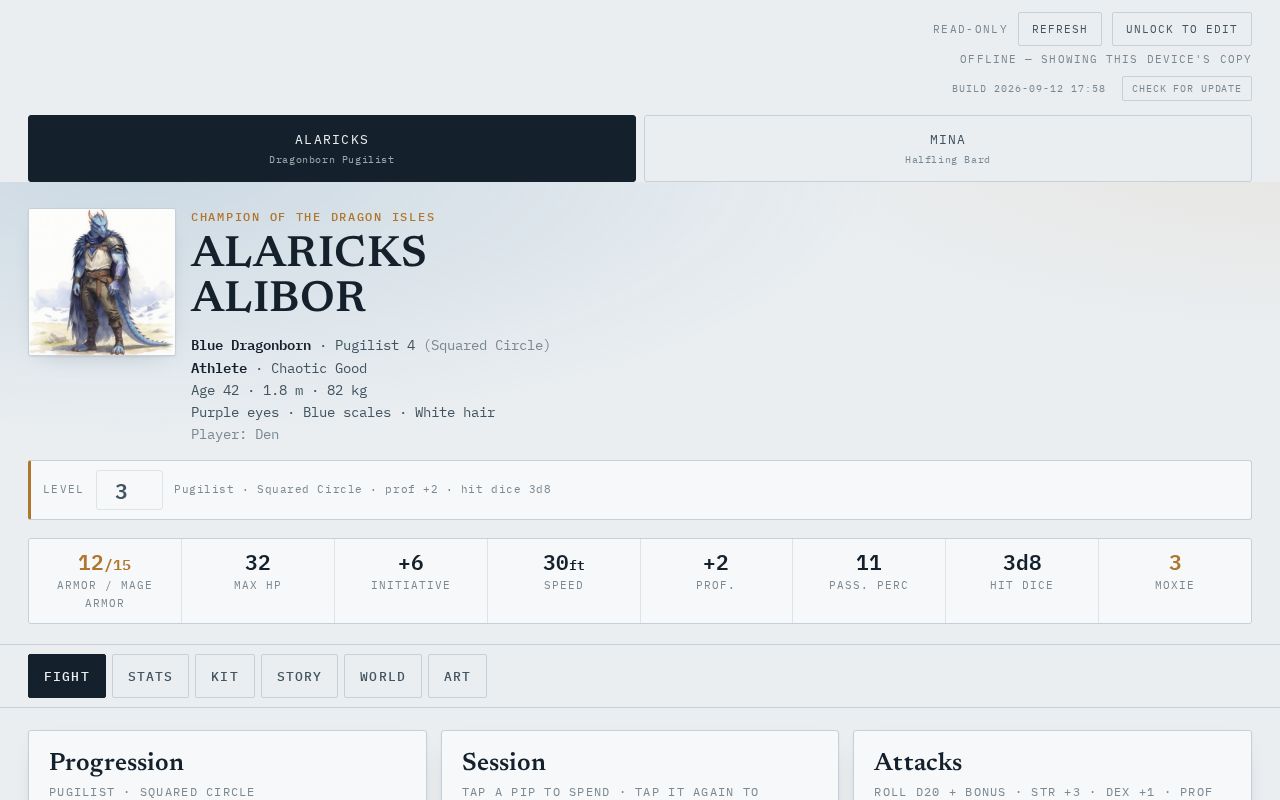 Preview of A web page for our dnd party