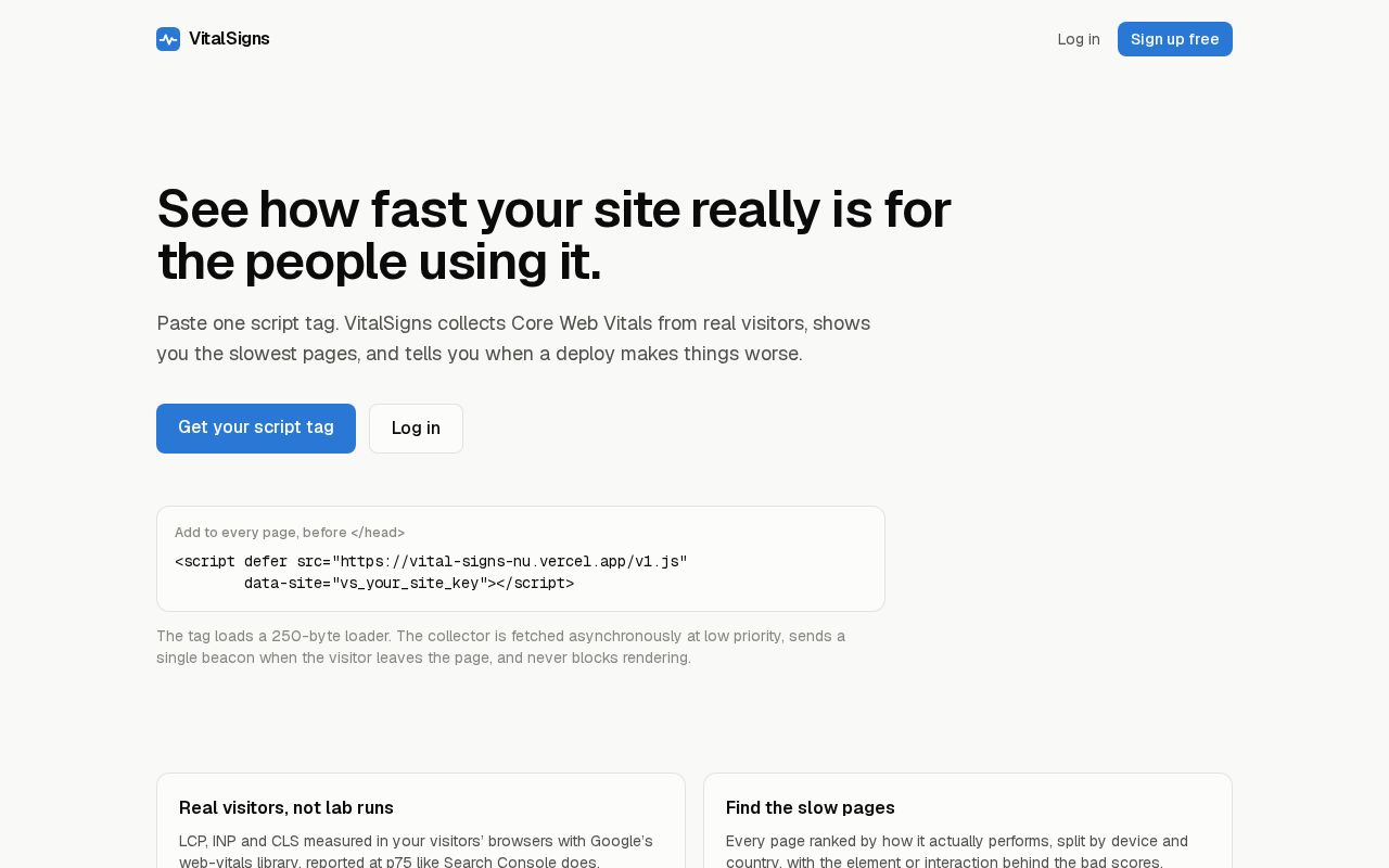 Preview of VitalSigns: real-user Core Web Vitals