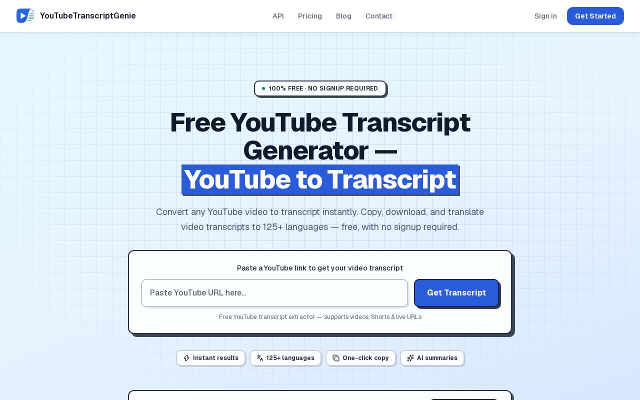 Preview of Free YouTube Transcript Generator