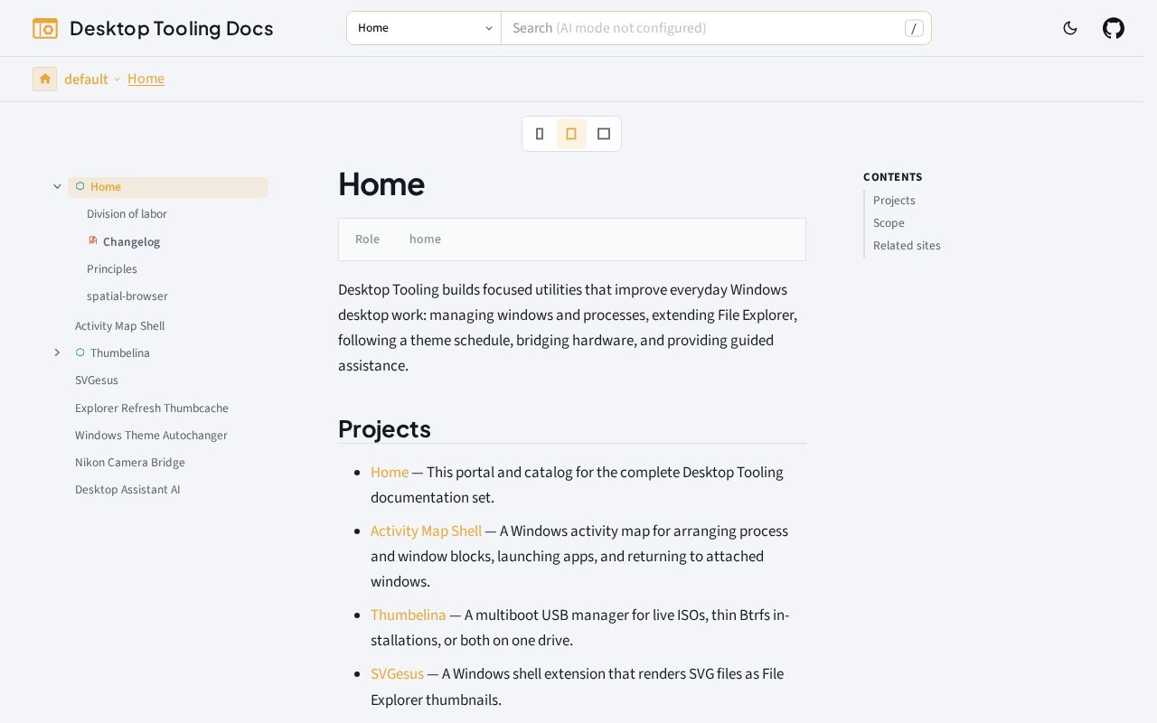 Preview of Desktop Tooling documentation hub (Antora + Valentus)