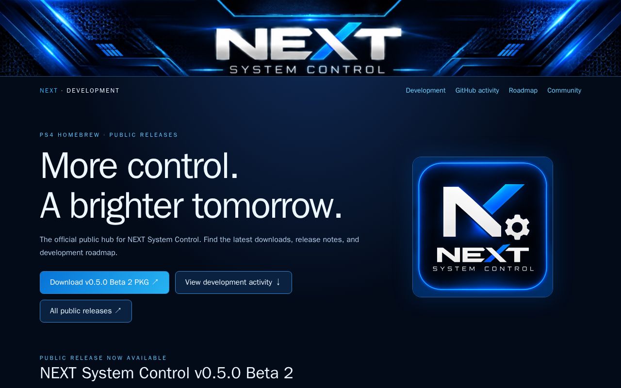 Preview of NEXT System Control Website