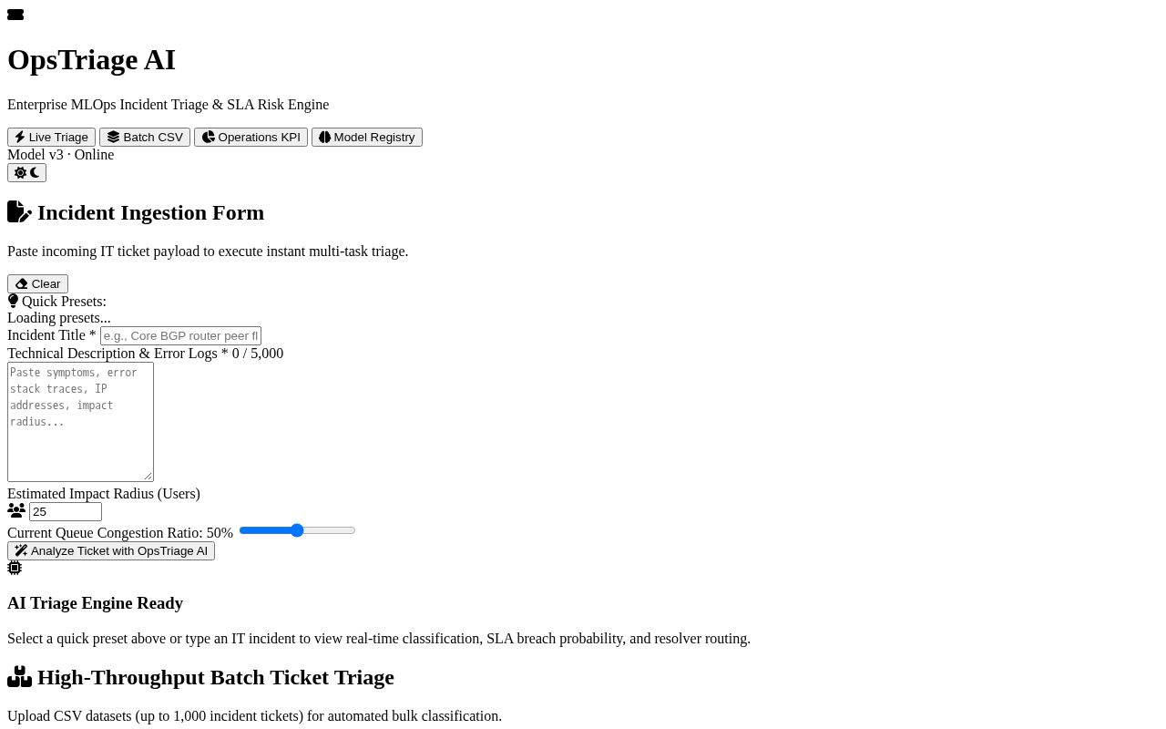 Preview of OpsTriage AI - Automated IT Incident Triage & SLA Breach Prediction
