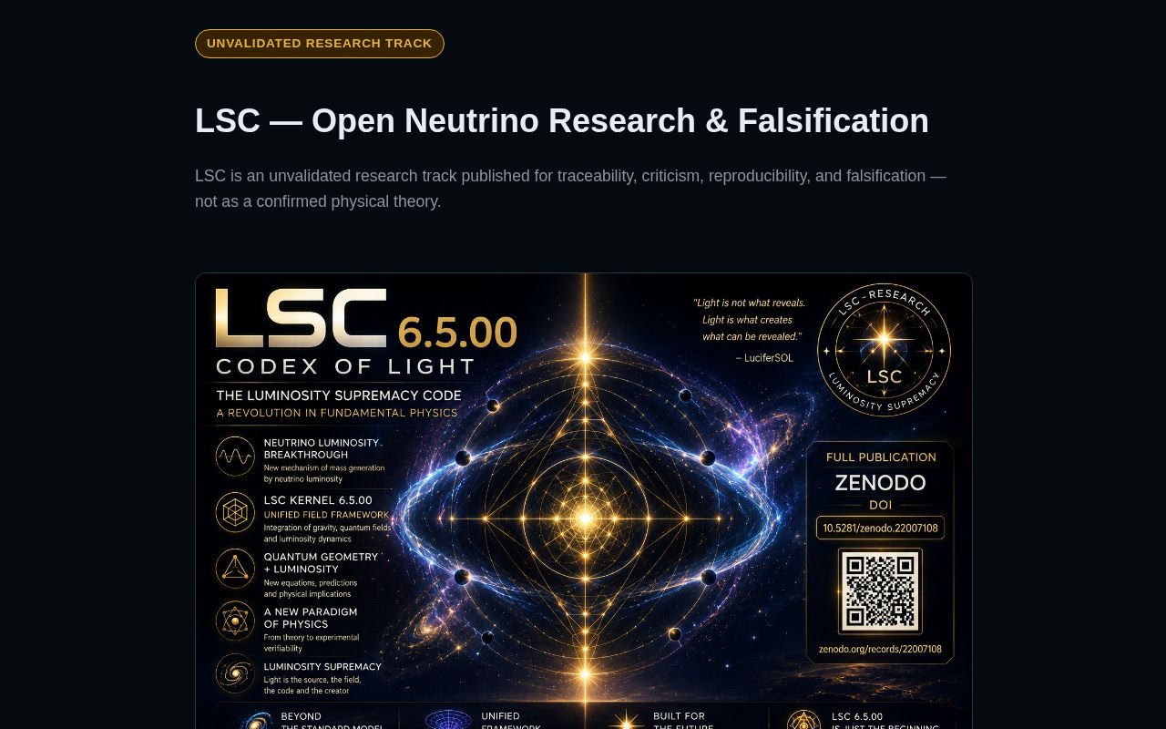 Preview of LSC — Open Neutrino Research & Falsification