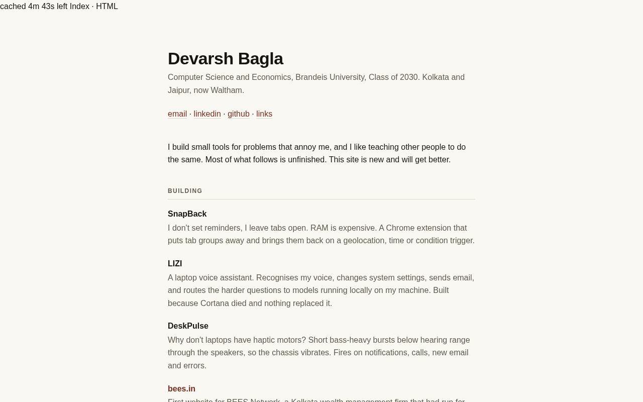 Preview of Personal site. CS and Economics at Brandeis. Projects, research, and things I build.