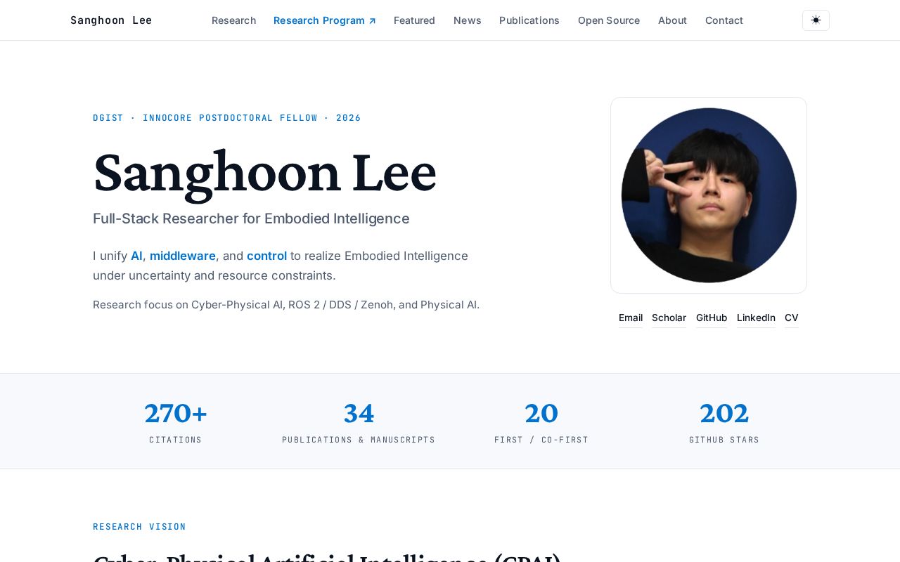 Preview of Sanghoon Lee — ROS 2 middleware tools, reproducible research, and Cyber-Physical AI.