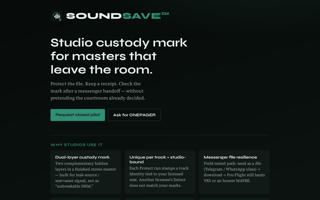Preview of Public Soundsave Studio marketing one-pager (no product source).