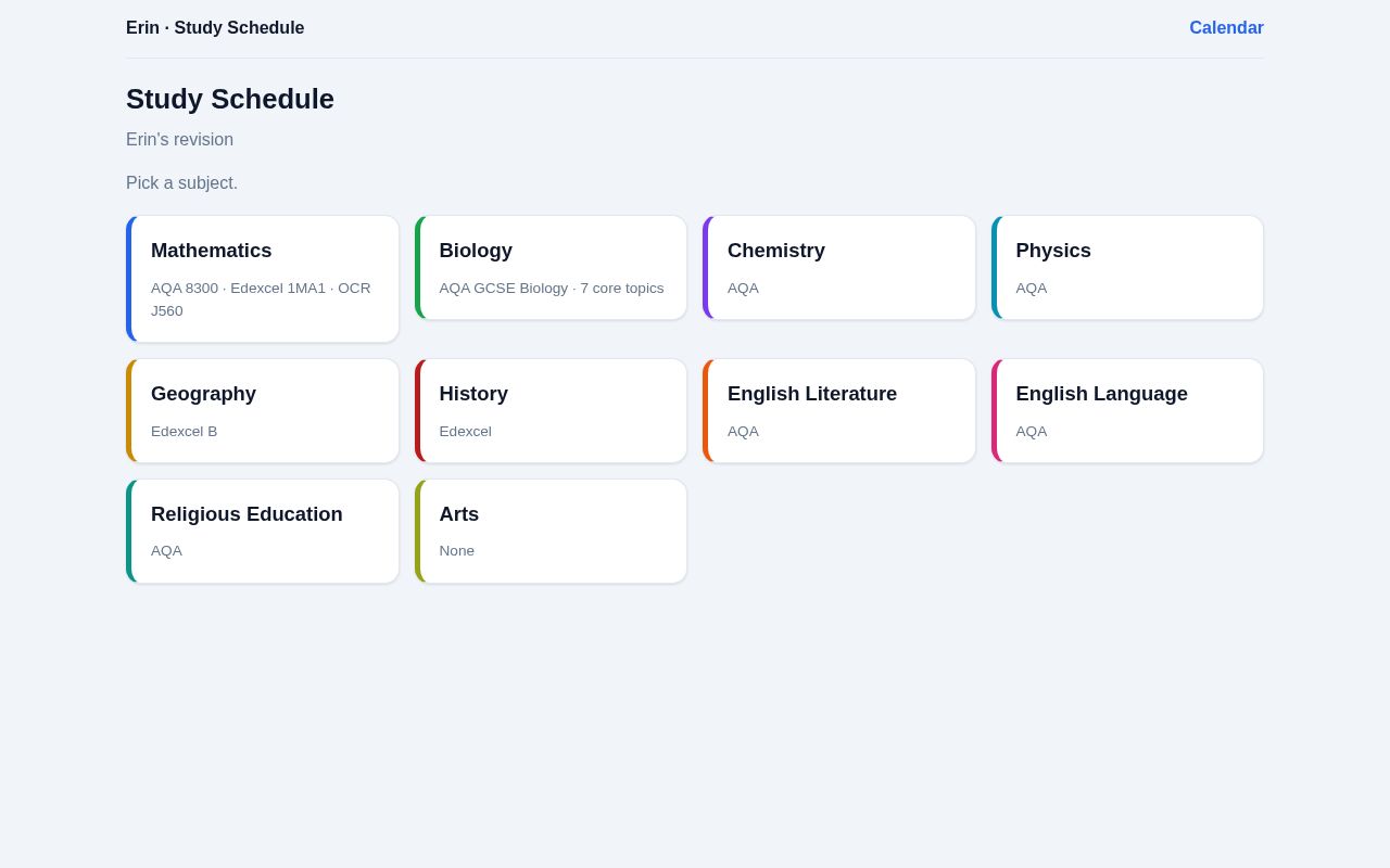 Preview of A webpage to share the study schedule for GCSE