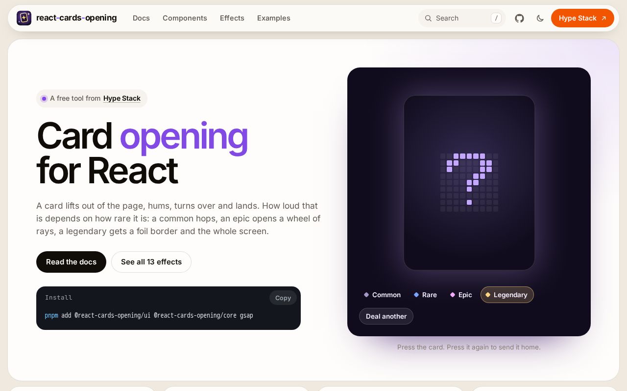 Preview of React Cards Opening