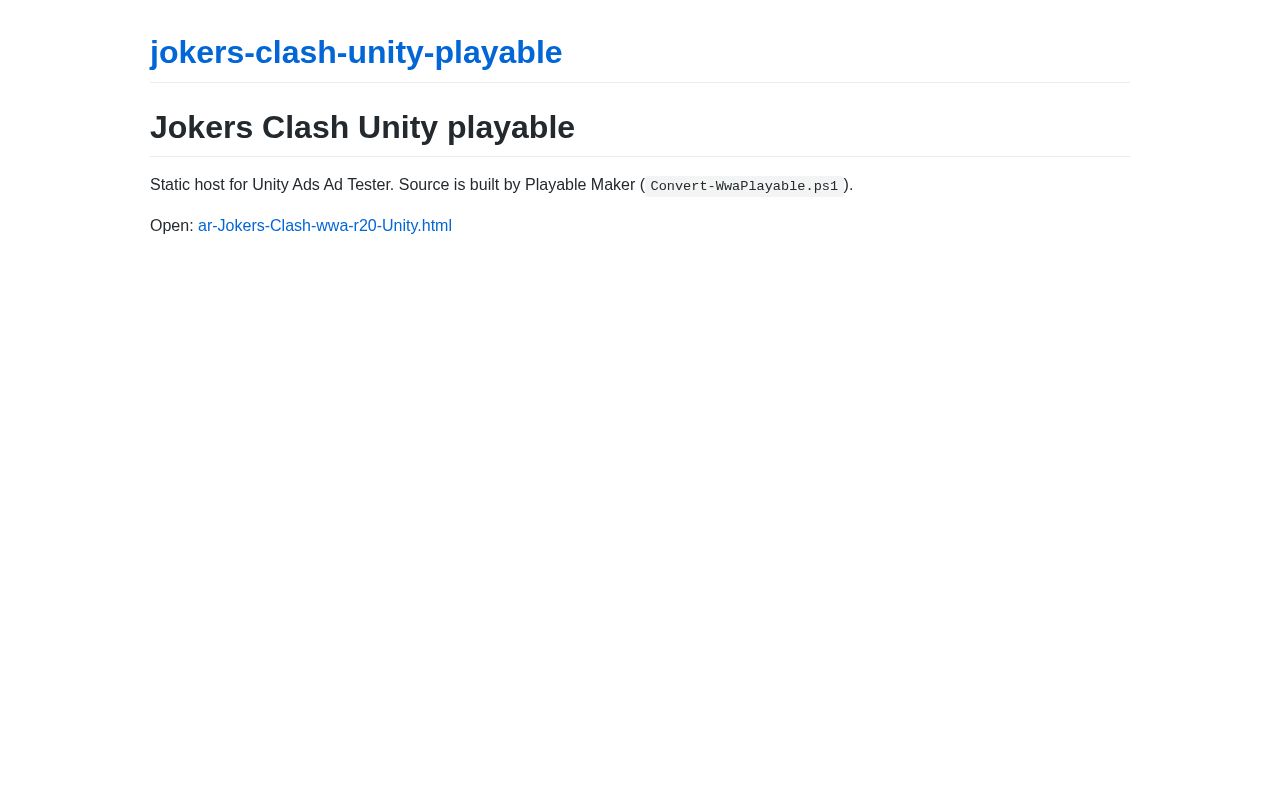 Preview of Unity Ads playable HTML for Jokers Clash (Ad Tester)