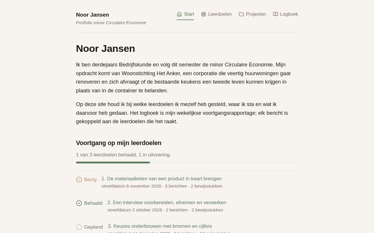 Preview of Sjabloon voor het studentportfolio in de minor Circulaire Economie (GitHub Pages)